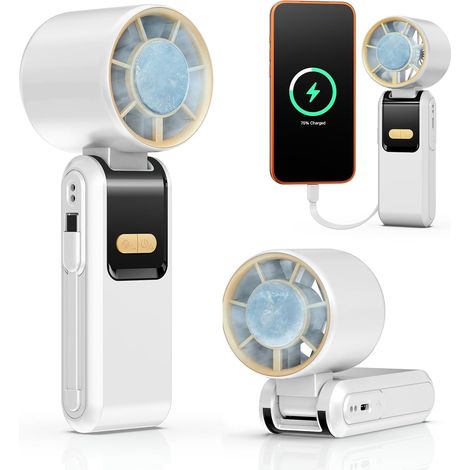 Ventilatore portatile Turbo con raffreddamento a ghiaccio - Ricaricabile - USB - Mini ventilatore personale - per viaggi, attività all'aperto e ufficio - Bianco (1/4)