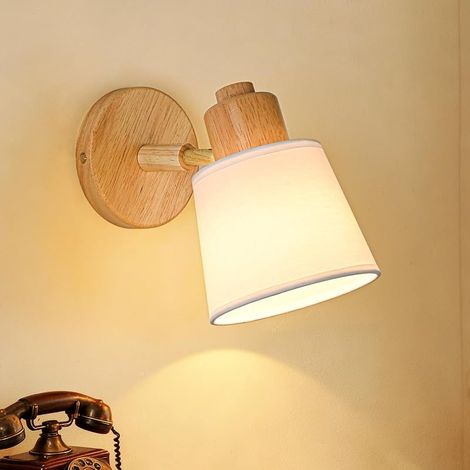 Applique Murale Intérieur Vintage, Applique Murale Bois Industrielle E14, Lampe Murale Rétro abat-jour en tissu, Appliques pour Chambre Couloir Salon Escalier,Ampoule Non Incluse, Réglable (1/5)