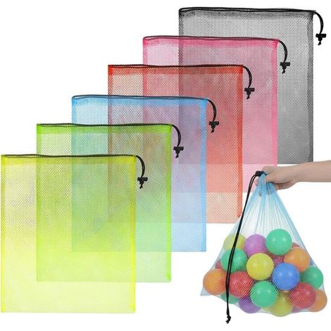Confezione da 6 sacchetti portaoggetti in rete di nylon colorato da 40x35 cm (1/5)