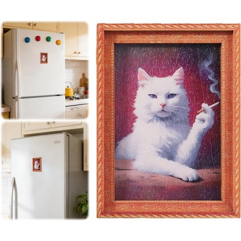 Aimants de réfrigérateur 3D en forme de chat vintage - Aimants mignons et amusants pour réfrigérateur, cadres photo magnétiques en bois pour réfrigérateur, aimants puissants pour décoration de maison (1/5)