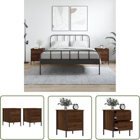 The Living Store Nachttische 2 Stk. Braun Eichen-Optik 40x42x50 cm Holzwerkstoff - Industrieller Nachttisch - Holzwerkstoff Nachttisch - Eiche Optik Nachttisch - Wohnzimmer Tisch - Schlafzimmer Tisch (1/5)