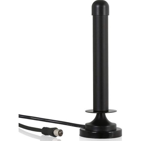 Antena DVB-T2 compatible con Samsung, Xoro, SkyVision, Opticum, TechniSat, Freenet. Antena de recepción de TV HD (recepción DVB-T y DVB-T2 potente, base magnética, cable coaxial de 3 m). Color negro. (1/5)
