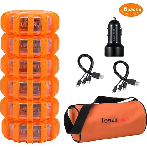 Confezione da 3 Fanali LED Stradali Luci di Emergenza Segnalatore di Sicurezza da Strada Kit di Fanalini Lampeggianti a Disco con 2 Caricatori USB per Auto, Base Magnetica e Gancio per Auto, Camion e (1/5)