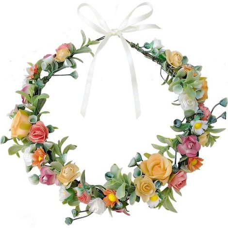 Corona de flores para mujer con estampado de rosas, diadema elegante para festivales, accesorio de moda bohemia y adorno para el cabello (1/5)