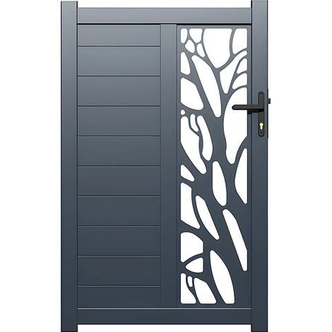 Cancello a battente L100 x H179 cm Alluminio semi traforato con motivi Antracite - LABRIT II