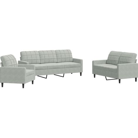 Ensemble de Canapé  Sofas 3 pcs avec coussins Gris clair Velours