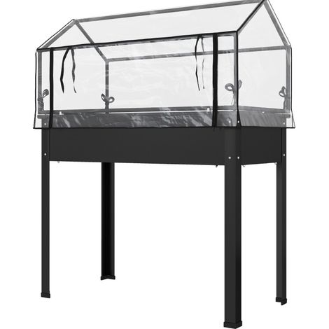 Huerto elevado con techo de invernadero de metal negro 100 x 48 x 124 cm (1/4)