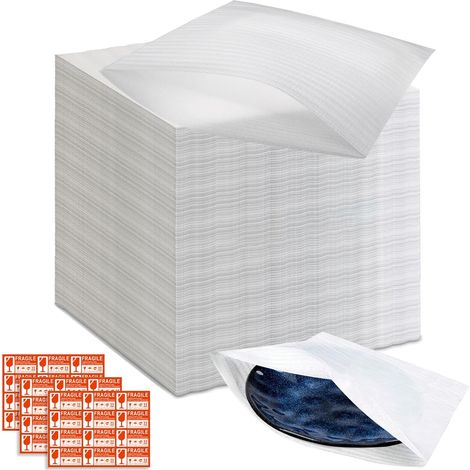 100 PCS Demenagement Feuilles Mousse Papier Bulle Déménagement Carton 20  20cm Feuilles Mousse Papier Bulle Avec Étiquettes pour Vaisselle Plats Assiettes Verres Emballage (1/5)