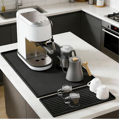 Tapis Silicone Vaisselle Absorbant, Tapis pour Machine à Café, Tapi D'égouttage, Tapiss D'égouttage pour Vaisselle, Tapiss en Silicone Noir 60 X 40 CM (1/5)