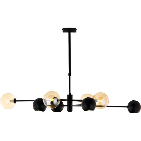 Lampadario moderno nero sfere vetro ambra 8 luci Jupiter (1/5)