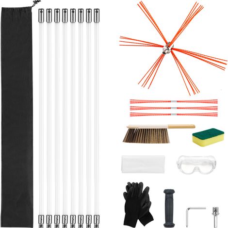 Mophorn Ofenrohrbürste-Set, maximale Länge 8 m,Schornsteinreinigungsbürsten,Schornsteinfeger-Set,Kaminbürste, flexibel bis 90° biegbar,Reinigungswerkzeug für quadratische und rechteckige Schornsteine
