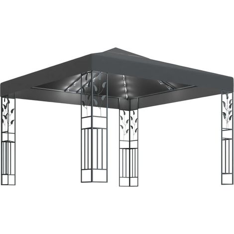 Tonnelle avec guirlande lumineuse à LED 3x3 m Anthracite