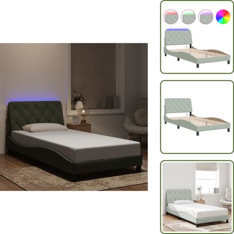 The Living Store Bettgestell mit LED-Leuchten Hellgrau 100x200 cm Samt - Samtsofa - Bettrahmen - Doppelbett - Boxspringbett - Himmelbetten (1/5)