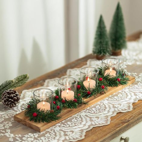 Ländlicher Adventskranz Holz Kerzenhalter Weihnachtsdeko Modern 42cm (1/5)