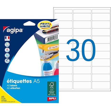 Étiquettes adhésives A5 - AGIPA - 19x38 mm - Étui de 480 - Adhésif permanent - Multi-usages
