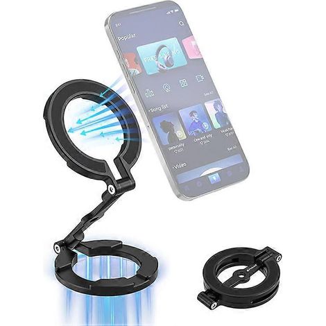 Support de téléphone portable double face pliable en alliage d'aluminium, support magnétique pour smartphone, support de bureau pour le streaming en direct ( ) (1/5)