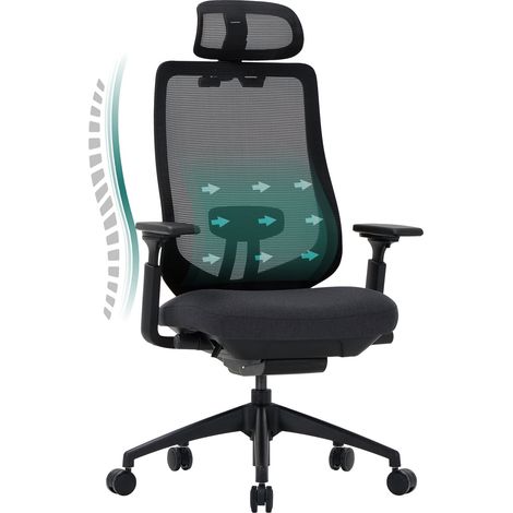 SMARTUE Silla de Oficina con Reposabrazos 4D y Asiento Ajustable hacia Adelante y Atrás, Confort Óptimo para Trabajo Intensivo, Negro