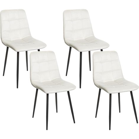Conjunto de 4 sillas de comedor moderno patas de hierro terciopelo blanco crema Powell