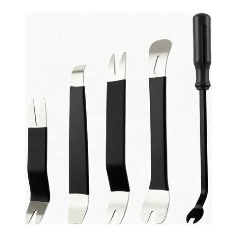 Set d'outils de démontage Automobile, 5 pièces de Cales en métal pour Garnitures + Outil de Levage, kit de réparation Automobile pour Le Retrait des Panneaux de Porte et de Garniture (5, Noir) (1/5)