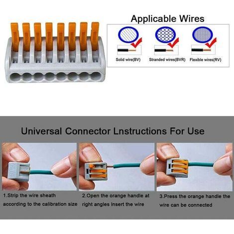 10Pcs Premium PCT-218 Levier-Ecrou Fil Connecteur Set, 8 Ports Conducteur Compact Fil Connecteurs, Compact Connecteur Ressort Bornier (1/3)