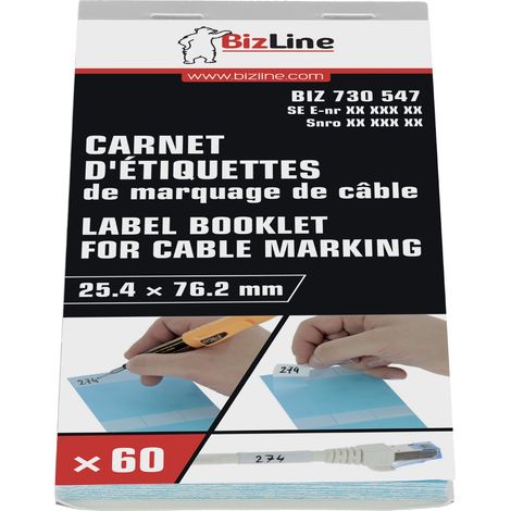 Carnet de marquage de câble vinyle auto-protégé 60 étiquettes – Résistant aux UV – Pour câbles électriques – 730547 – Bizline