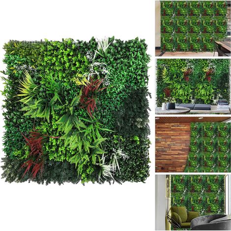 Trintion Artificial Hedge Plant Panels 100 x 100cm Grass Plant Wall Panels Green Privacy Living Wall Fence Screening Home Garden Spring Leaf Backdrop for Indoor Outdoor UV Stable Decoration Type D (1/5)
