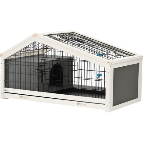 Cage en bois pour lapin avec niche et espace de jeu ouvert, adaptée pour 1 lapin, dimensions 90x53x50 cm, gris foncé. (1/5)
