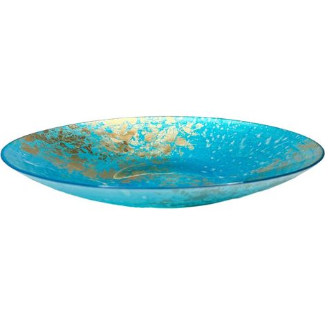 Coupe Décorative en Verre pour Fruits et Vide-Poches Bleue et Dorée 39,5 x 39,5 x 6,5 cm - PANGIVO (1/4)