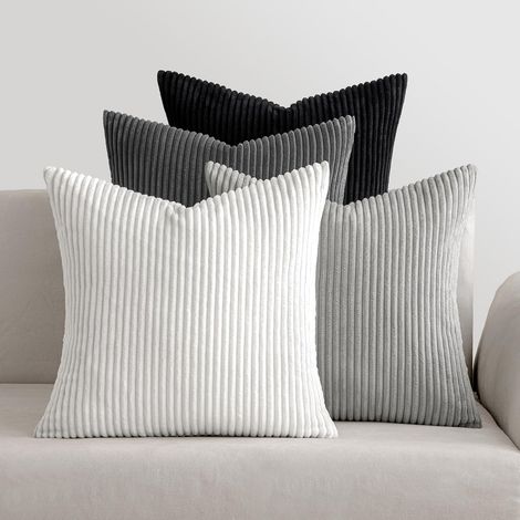 Housses de Coussin en Velours Côtelé Carrées Décoratives Douces pour le Printemps Douce en Velours Rayé Lot de 4 pour la Décoration Intérieure Canapé Chambre à Coucher 40x40cm Gris (1/5)