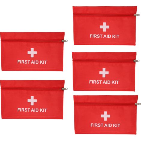 5 pièces lot trousse pharmacie portable vide étui secours pochette sauvetage imperméable nylon rouge maison extérieur voyage petit 20x14cm (1/5)