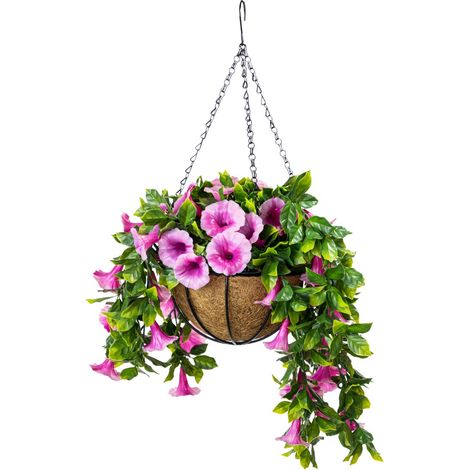 STI Vaso da appendere in cocco con catenella e gancio con pianta artificiale Ipomea Cadente Viola diametro 35cm (1/5)