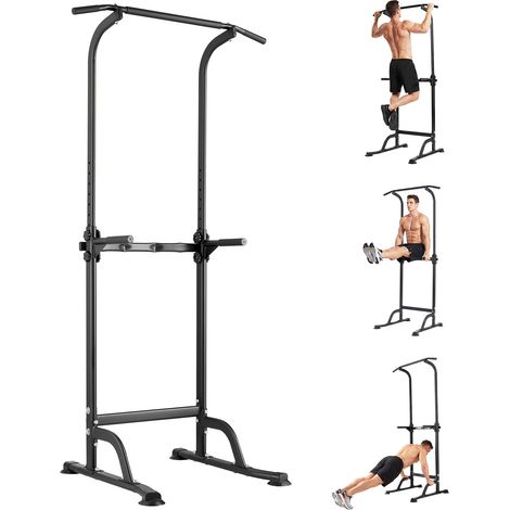 Power tower dip station stabiles Klimmzugstange (165–219 cm) Multifunktions-Kraftstation für Klimmzüge, Dips, Liegestütze 150 kg Belastbarkeit - Schwarz (1/5)
