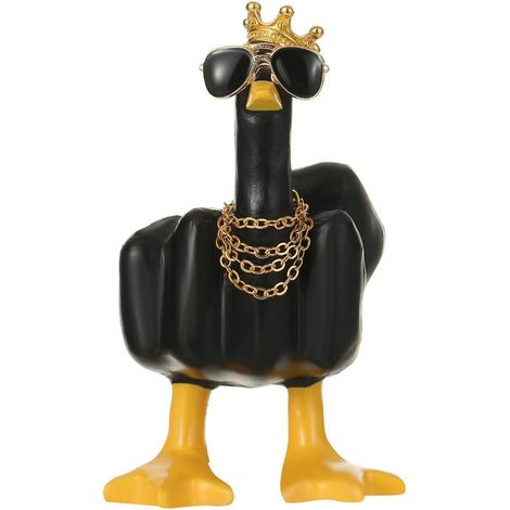 Mittelfinger Ente Deko Figur mit Krone & Sonnenbrille für Auto & Büro (1/5)