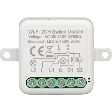 Module de relais de commande à distance Wi-Fi, 2 canaux, pour Tuya AC 100-240 V (1/4)