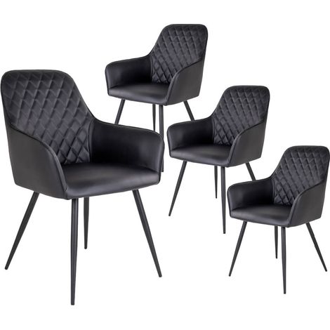 VIBY - Lot de 4 Fauteuils Simili Noir et Piétement Acier Noir (1/5)
