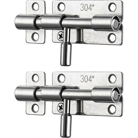 Verrou de porte à barillet, acier inoxydable 304, épaisseur 1,4 mm, argenté, lot de 2 HBB100-P2 (1/5)