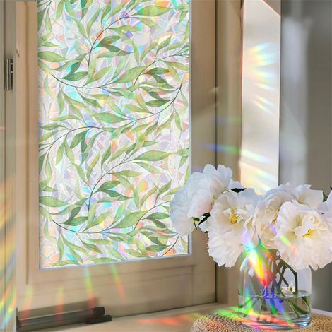Film vitre statique sans colle, opaque intimité et translucide décoratif, motif feuilles de saule fraîches, adhésif électrostatique pour salle de bain et balcon, 50 cm x 2 m-lsw