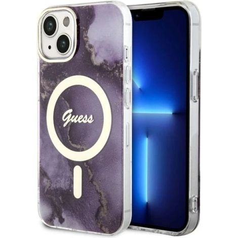 Coque Guess Golden Marble MagSafe pour iPhone 14 (Violet) (1/5)