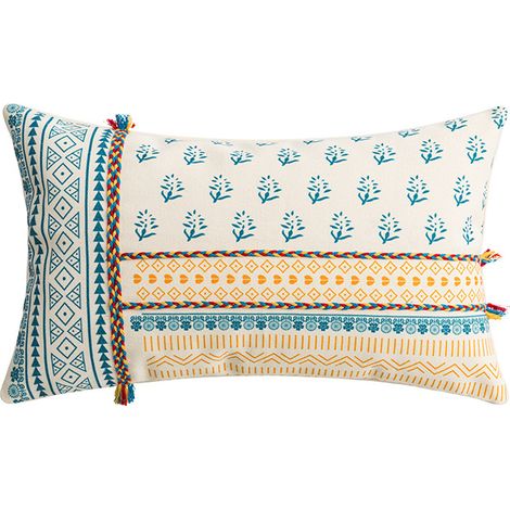Housse de coussin décorative bohème tissée à la main avec embellissement tribal, imprimé marocain, pour canapé, lit, salon, 45 x 45 cm (1/2)