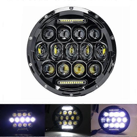 Phare LED rond 7 pouces pour moto Harley Softail Touring Ultra Classic Electra Street Glide Road King Yamaha - 75 W, noir (1/4)