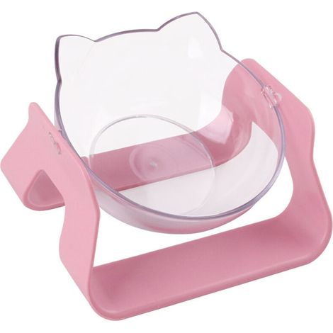 Bol pour animaux de compagnie abreuvoir pied haut bouche oblique protection 15° colonne cervicale bol chat transparent réglable rose (1/4)