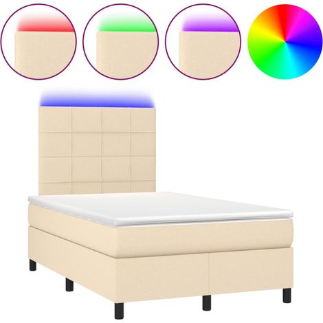 Lit double  Lit adulte  Sommier à lattes de lit matelas et LED crème 120x190 cm tissu