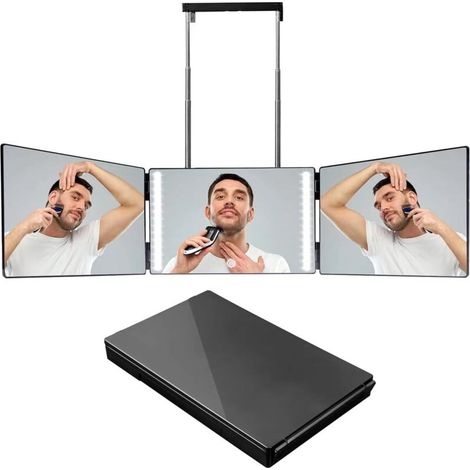 SABIR Miroir De Maquillage Miroir LED 360° Pour Le Maquillage Peignage Coupe Cheveux Noir (1/5)