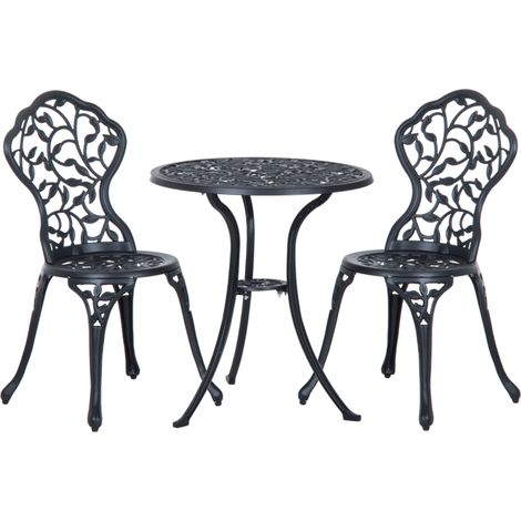 3-teiliges Bistrot-Set für den Balkon aus schwarzem Aluminium mit Tisch und 2 Stühlen (1/5)