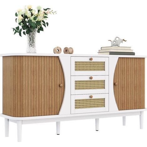 Buffet, rangement généreux avec portes coulissantes, étagères réglables, plateau cintré (1/5)