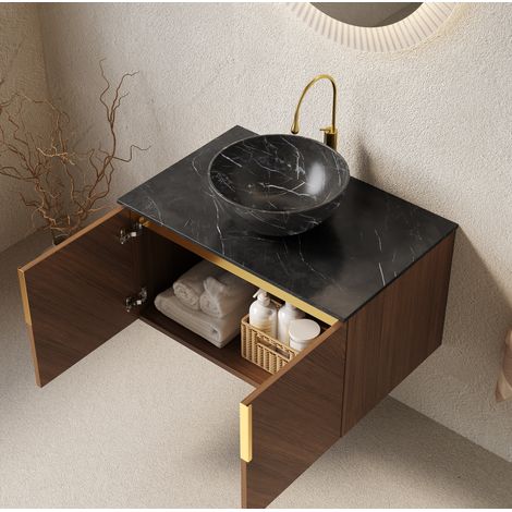 Mueble de baño con lavabo 76 cm negro y roble, mural DESVIAE (1/5)