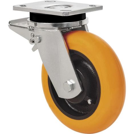 rueda giratora placa freno 10slrfd150-huab hierro-poliur.naranja bolas balona (1/3)