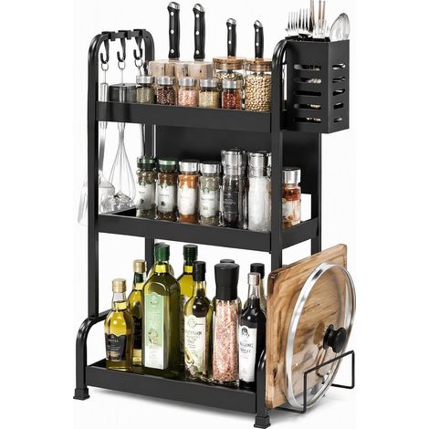 Étagère à Épices 3 Niveaux Organisateur Cuisine avec Porte-Couteaux (1/5)