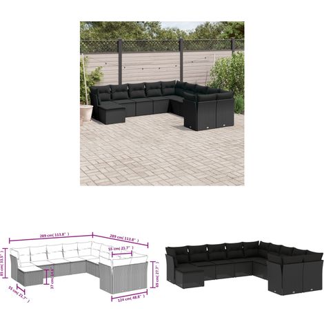 11-tlg. Garten-Sofagarnitur mit Kissen Schwarz Poly Rattan - Gartensofas - Outdoor Möbel - Lounge Set - Rattan Sofa - Gartenlounge - Home & Living (1/3)