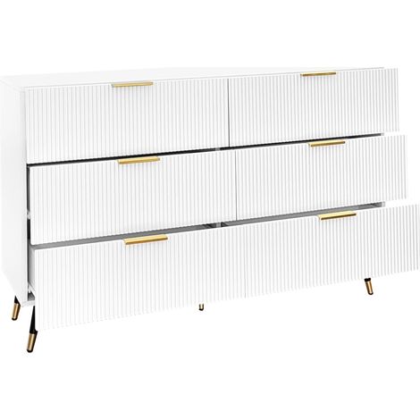 Credenza moderna bianca e oro con 6 cassetti, 120 x 40 x 77 cm (1/5)